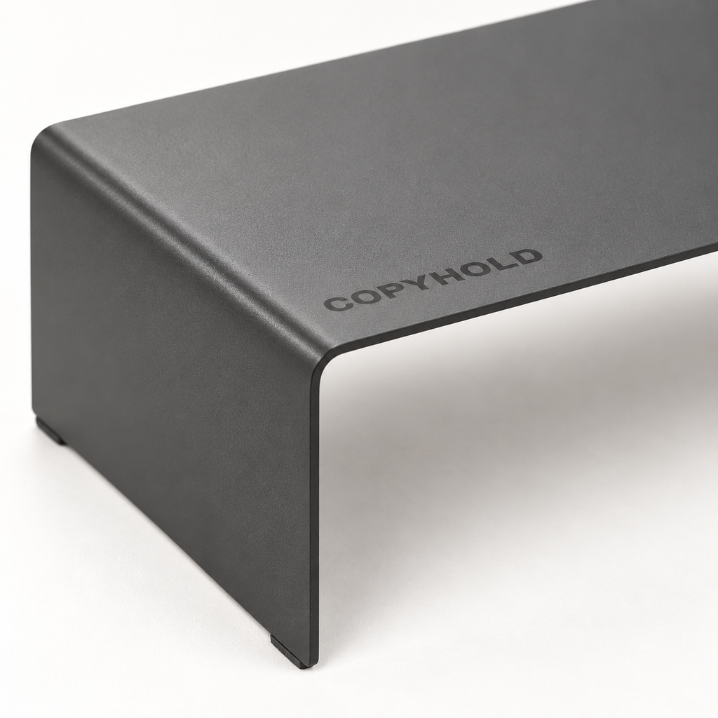 Copyhold Monitor Stand in Charcoal, detail view