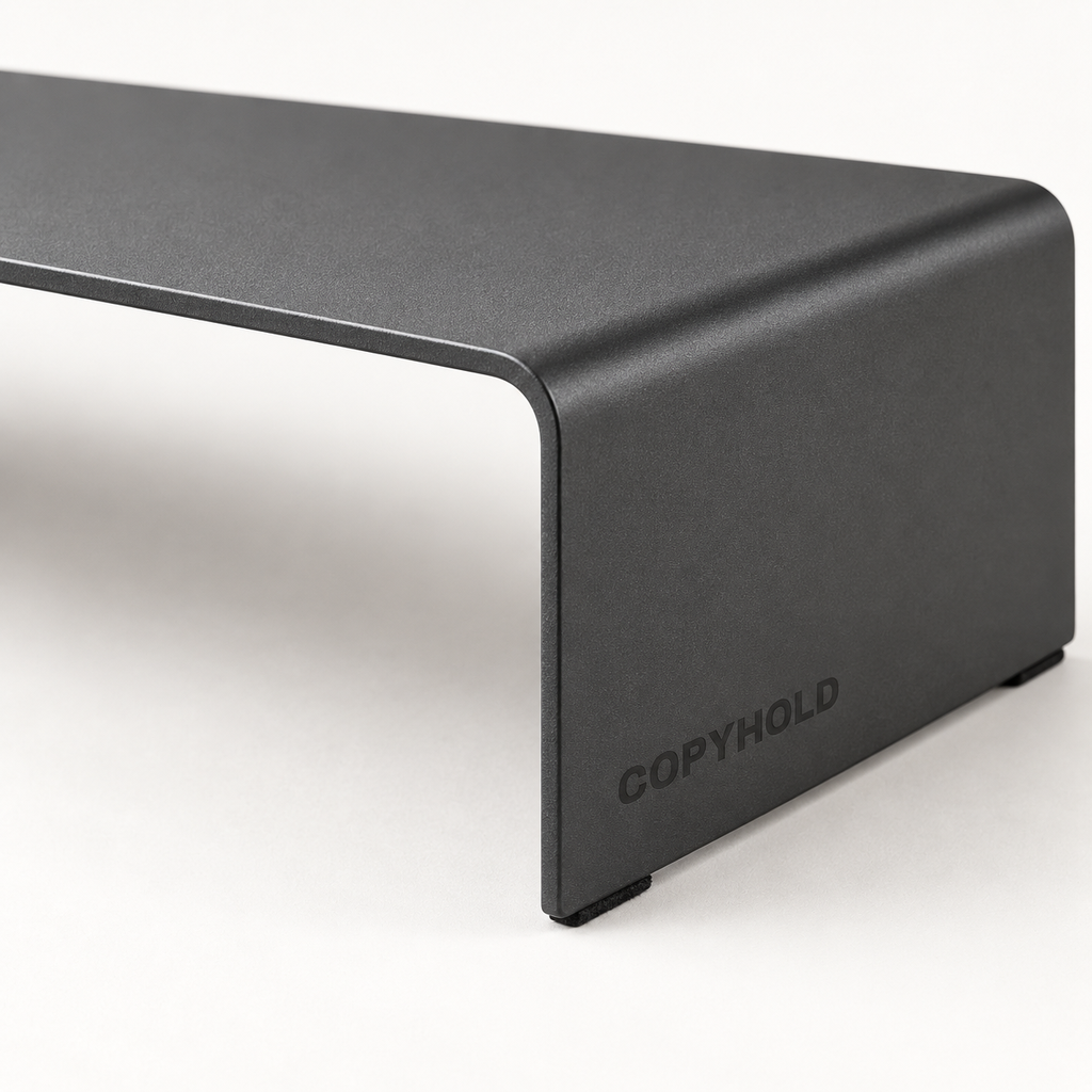 Copyhold Monitor Stand Wide in Charcoal, detail view
