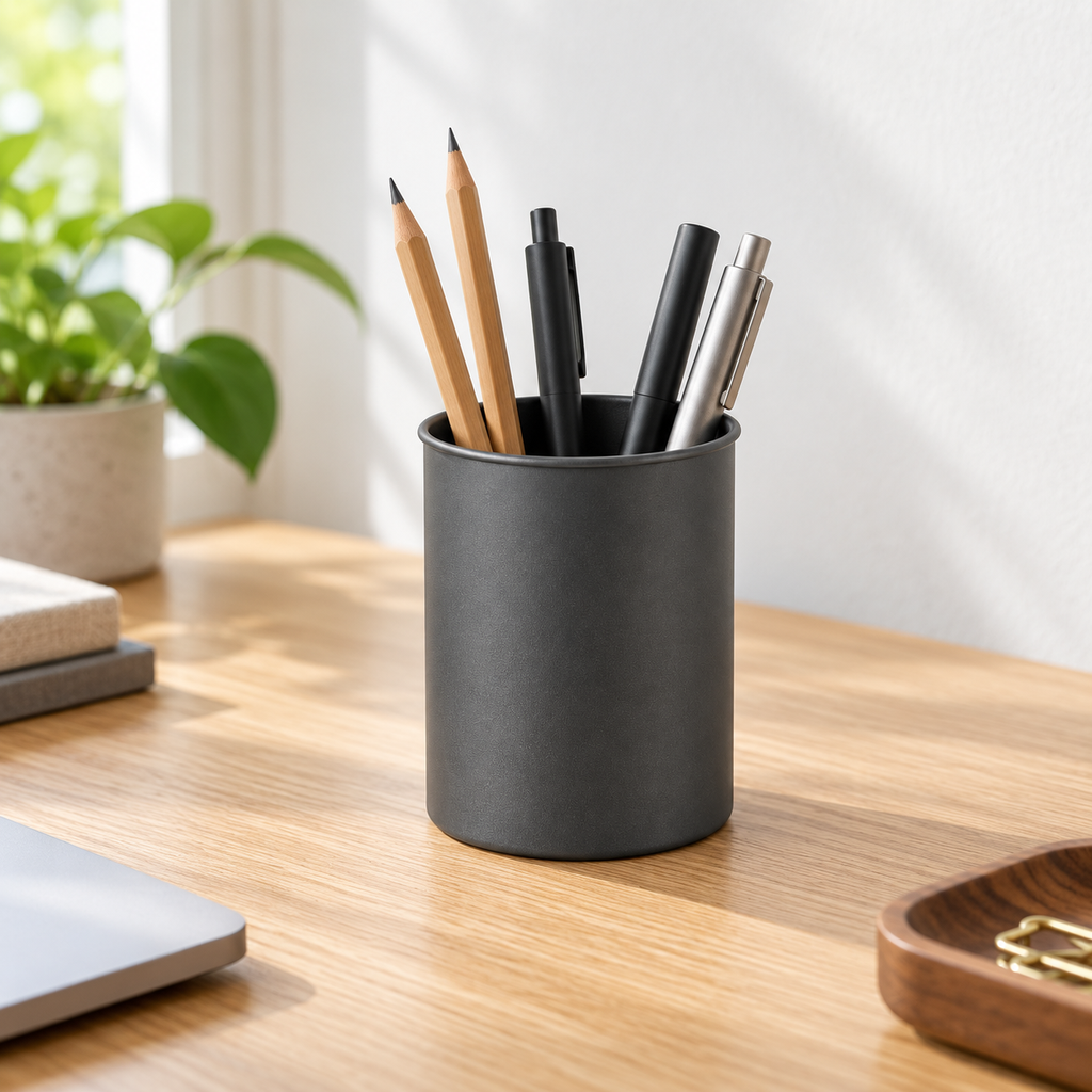 Copyhold Pen Cup in Charcoal, lifestyle view